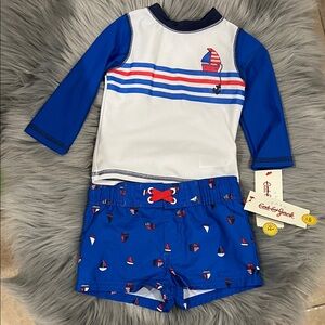 NWT Cat & Jack Blue and White Sailboat Rashguard Set sz 3-6 months
